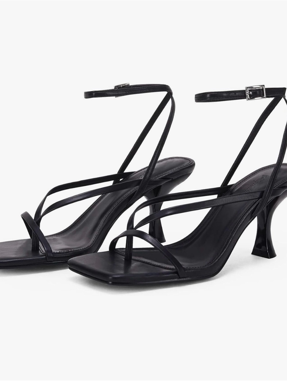 Women's Black Strappy Heeled Sandals - Sleek Ankle Strap